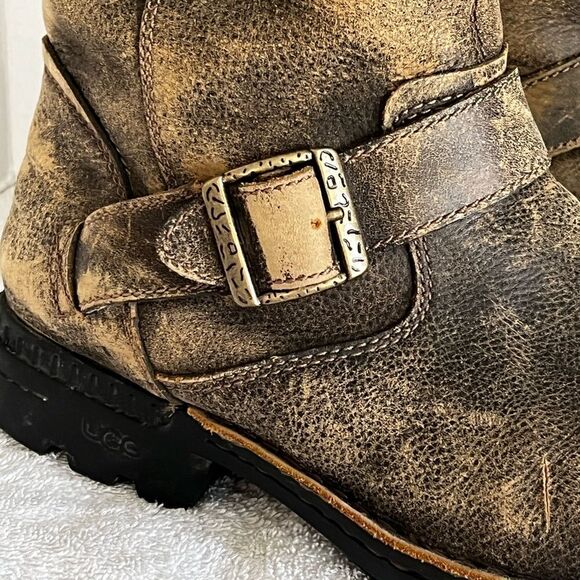 UGG Australia Rockville Brown Distressed Leather Biker Moto Boots Sz Mens 9.5 - Picture 8 of 9